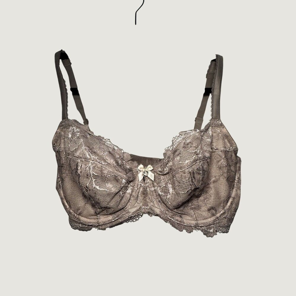 Victorias Secret Body by Victoria Lace Unlined Demi Bra Taupe Silver 36DDD